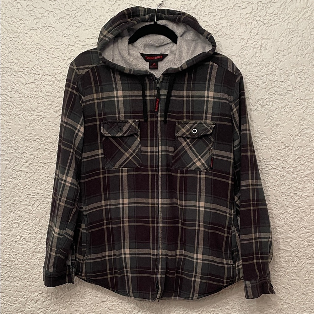 TOUGH DUCK Men's Plaid Fleece Lined Hooded Jacket - Outdoor Hunting Grunge
